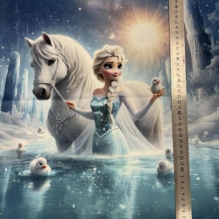 Soft veliūro, skaitmeninės spaudos panelė Elza ir žirgas