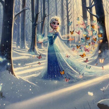 Soft veliūro, skaitmeninės spaudos panelė Elza ir drugeliai