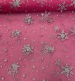 Minkštas tiulis Ryškiai rožinis su blizgančiom snaigėm