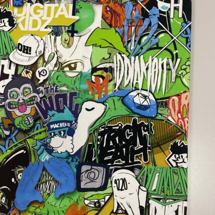 Kilpinis, skaitmeninės spaudos trikotažas Spalvotas grafiti — trikotažas | Trys Pelėdos