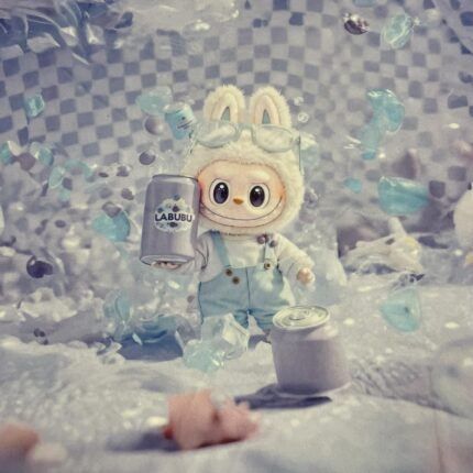 Soft veliūro, skaitmeninės spaudos panelė Labubu su skardine