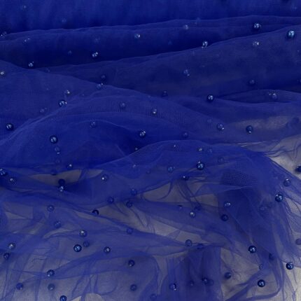 Minkštas tiulis su karoliukais, ryškiai mėlynas