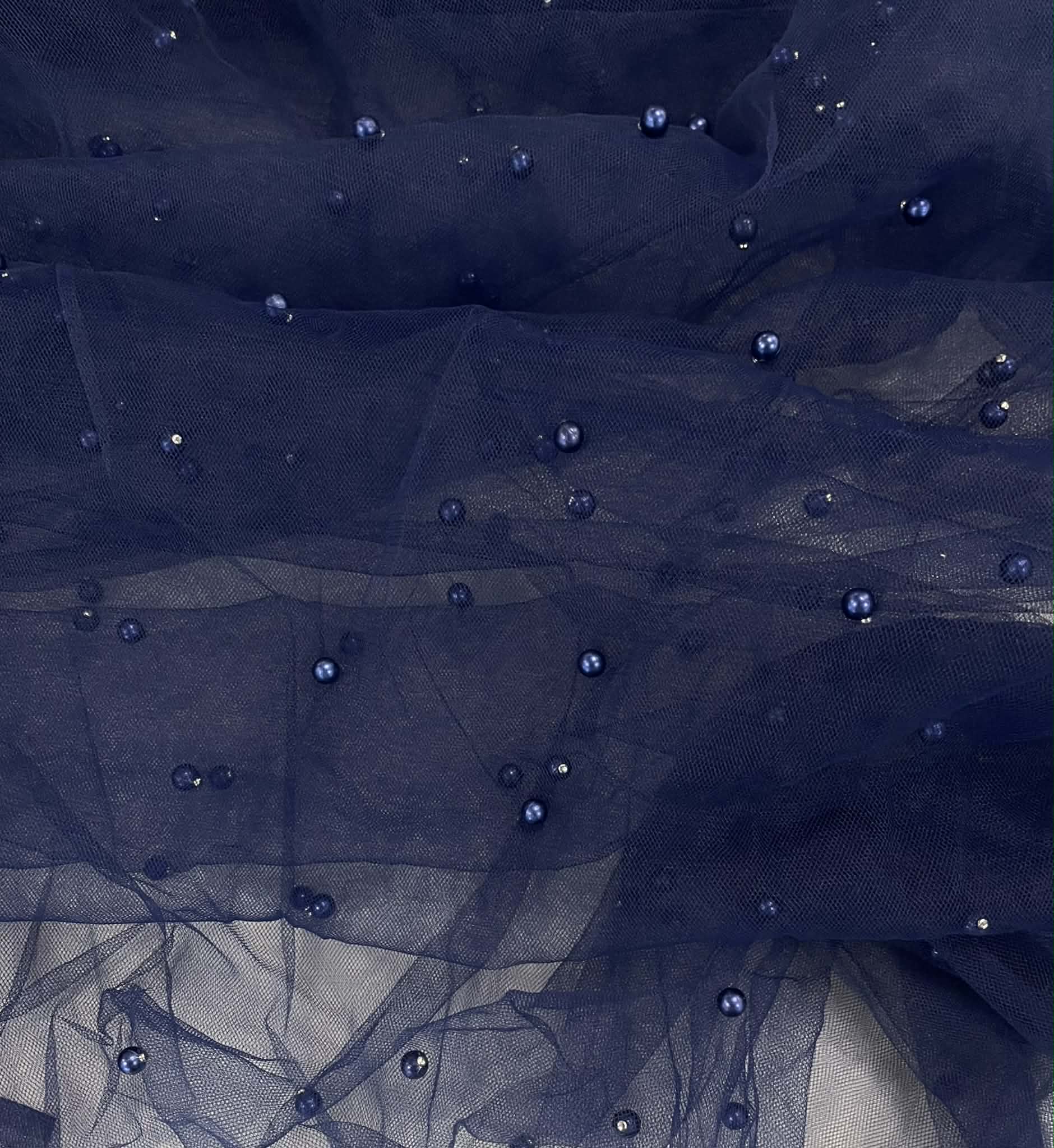 Minkštas tiulis su karoliukais, tamsiai mėlynas Minkštas tiulis su karoliukais, tamsiai mėlynas