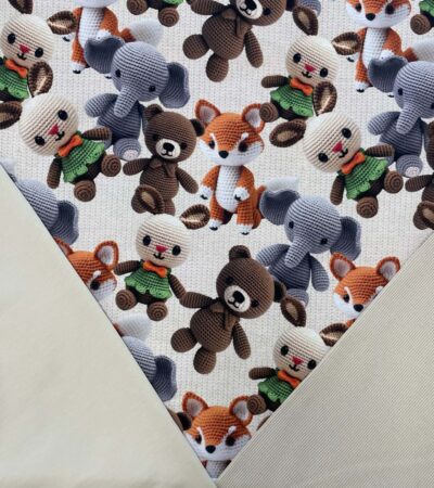 Kilpinio, skaitmeninės spaudos trikotažas, kilpinio trikotažo ir RIB trikotažo rinkinys Megzti žaisliukai