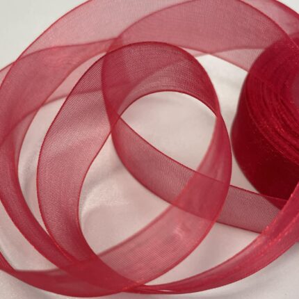 Organzos dekoratyvinė juostelė 19 mm, avietinė