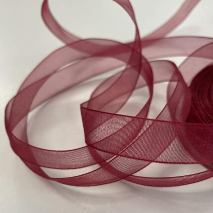 Organzos dekoratyvinė juostelė 12 mm, bordo — siuvimo juostelė | Trys Pelėdos