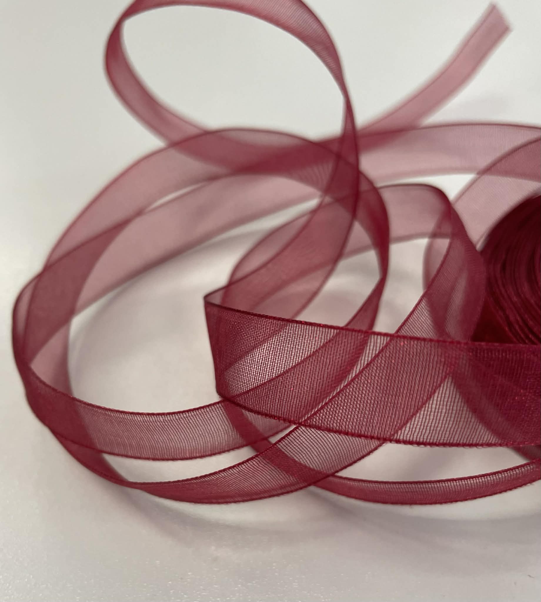 Organzos dekoratyvinė juostelė 12 mm, bordo — siuvimo juostelė | Trys Pelėdos