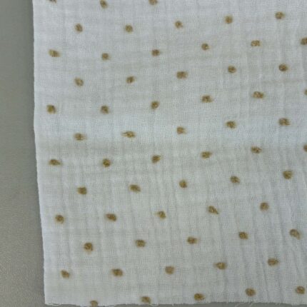 Medvilninis double gauze muslinas Baltas su garstyčių taškiukais