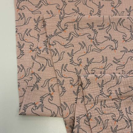 Medvilninis double gauze muslinas Pelenų rožės vienaragiai