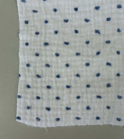 Medvilninis double gauze muslinas Baltas su melsvais taškiukais