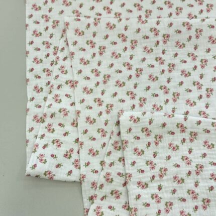 Medvilninis double gauze muslinas Smulkios gėlytės baltas