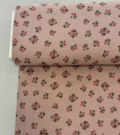 Medvilninis double gauze muslinas Pelenų rožės rožytės