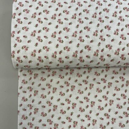 Medvilninis double gauze muslinas Smulkios gėlytės baltas