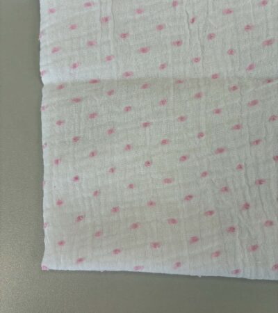 Medvilninis double gauze muslinas Baltas su rožiniais taškiukais