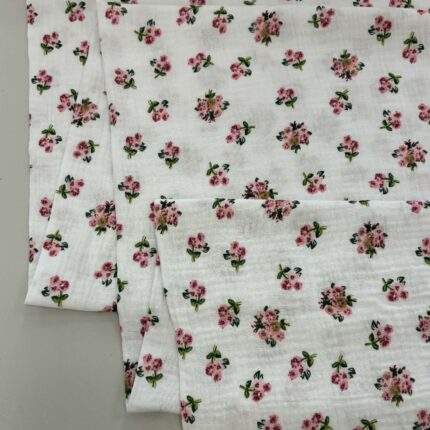 Medvilninis double gauze muslinas Baltos rožytės