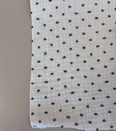 Medvilninis double gauze muslinas Baltas su žaliais taškiukais