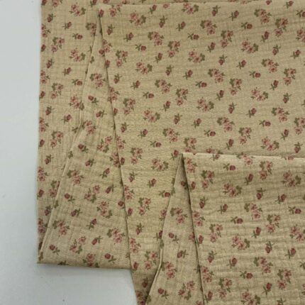 Medvilninis double gauze muslinas Smėlinis smulkios gėlytės