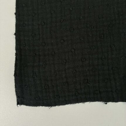 Medvilninis double gauze muslinas Juodas su taškiukais