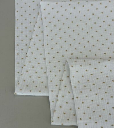 Medvilninis double gauze muslinas Baltas su garstyčių taškiukais