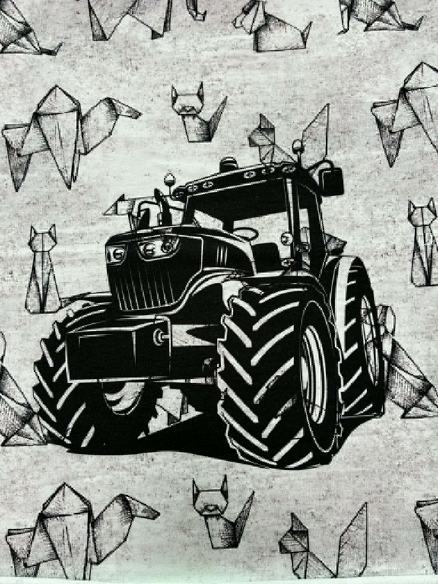Kilpinio, skaitmeninės spaudos trikotažo panelė 45x50cm Juodas traktorius Kilpinio, skaitmeninės spaudos trikotažo panelė 45x50cm Juodas traktorius