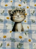 Kilpinio, skaitmeninės spaudos trikotažo panelė 45x50cm Katinukas tarp ramunių