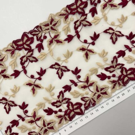 Elastinis nėrinys Bordo gėlės GIP-127