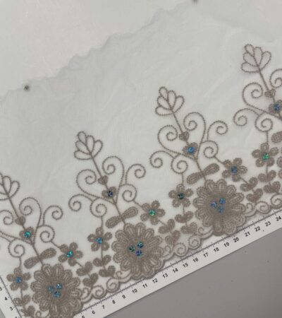 Elastinis nėrinys Pilki ornamentai GIP-131