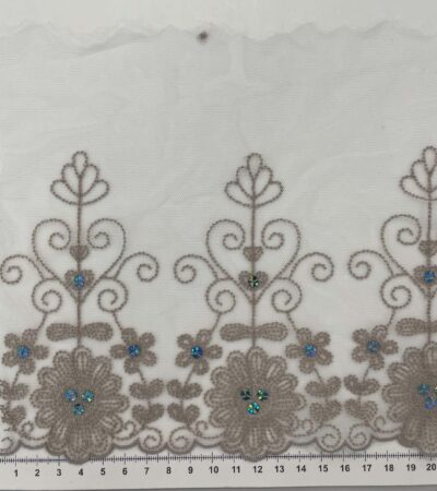 Elastinis nėrinys Pilki ornamentai GIP-131