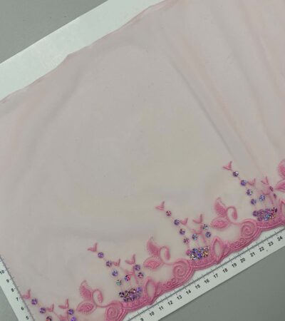 Elastinis nėrinys Rožiniai ornamentai GIP-132