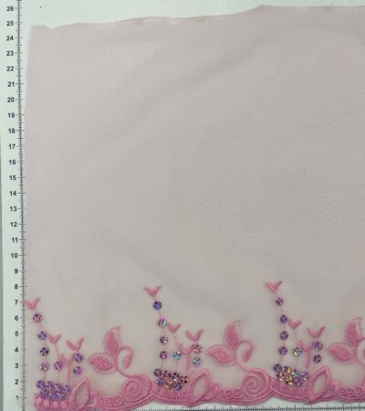 Elastinis nėrinys Rožiniai ornamentai GIP-132