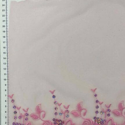 Elastinis nėrinys Rožiniai ornamentai GIP-132