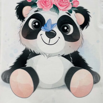 Jersio trikotažo su skaitmenine spauda panelė Linksma Panda