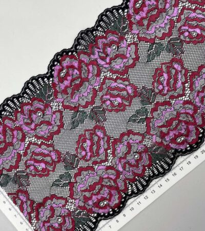 Elastinis nėrinys Juodas su rožėm GIP-175